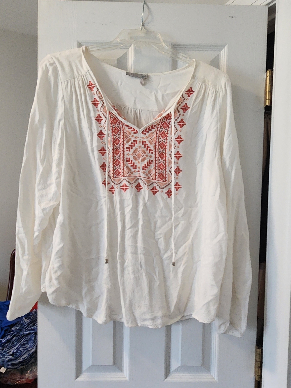Dalia White Boho Tunic with Red Embroidery -XL
